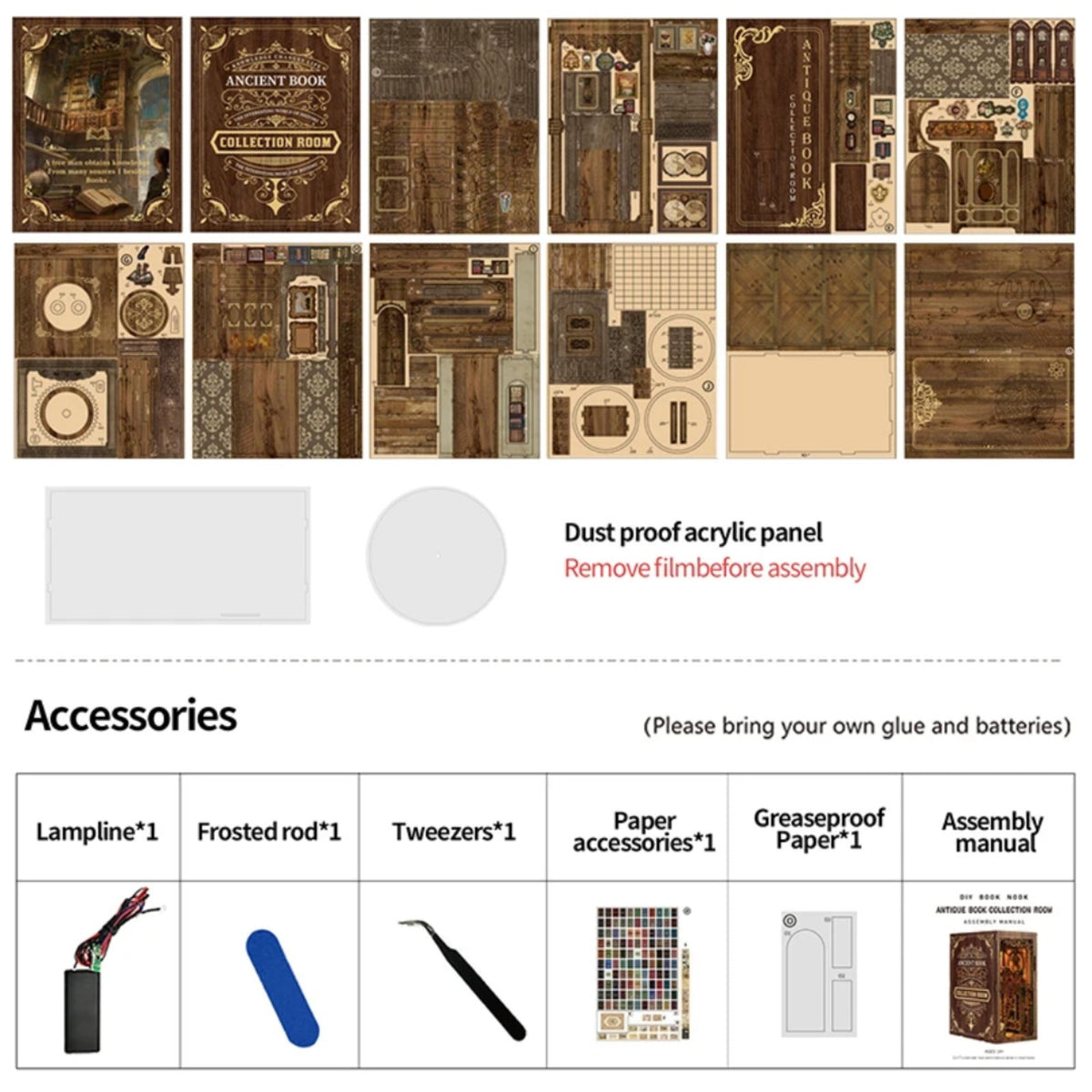Contenu et accessoires du kit La Bibliothèque Ancienne BV02-008