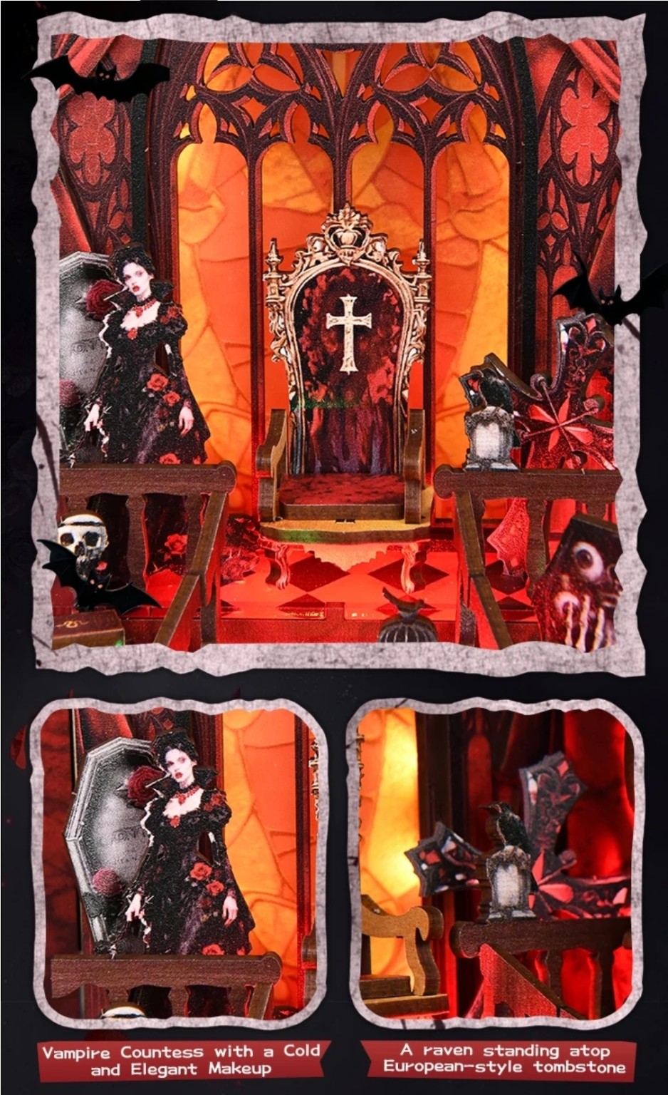 Scène vampire et trône du Book Nook Dark Castle – Atelier Fauna
